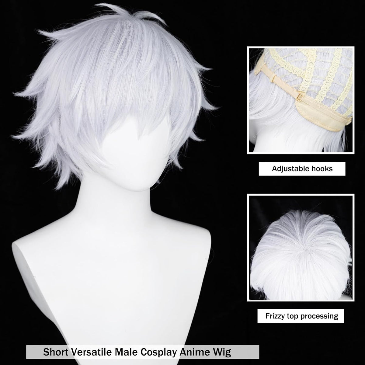 Alacos - Peluca corta de cosplay de anime plateado para hombre | Si...