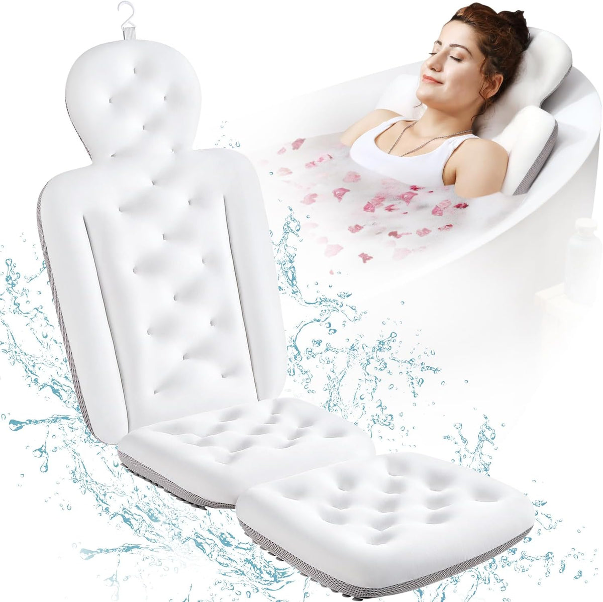 Almohada de baño de cuerpo completo para bañera, cojín grueso para...