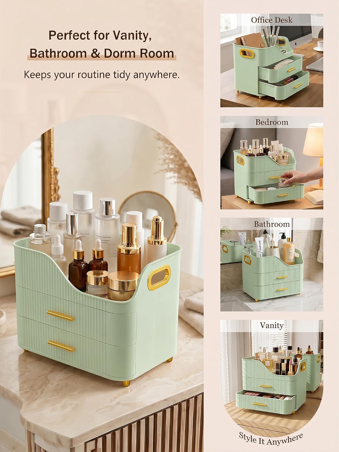 Booklov Organizador de maquillaje para encimera con cajones, caja d...