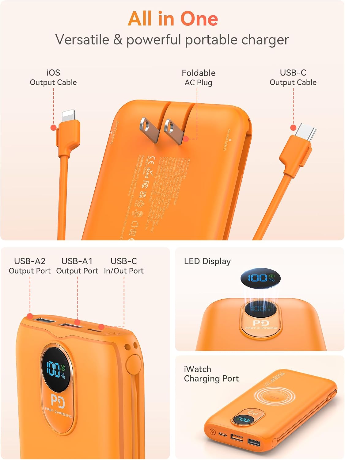 LENGSUM Cargador portátil, cargador de batería de carga rápida de 1...
