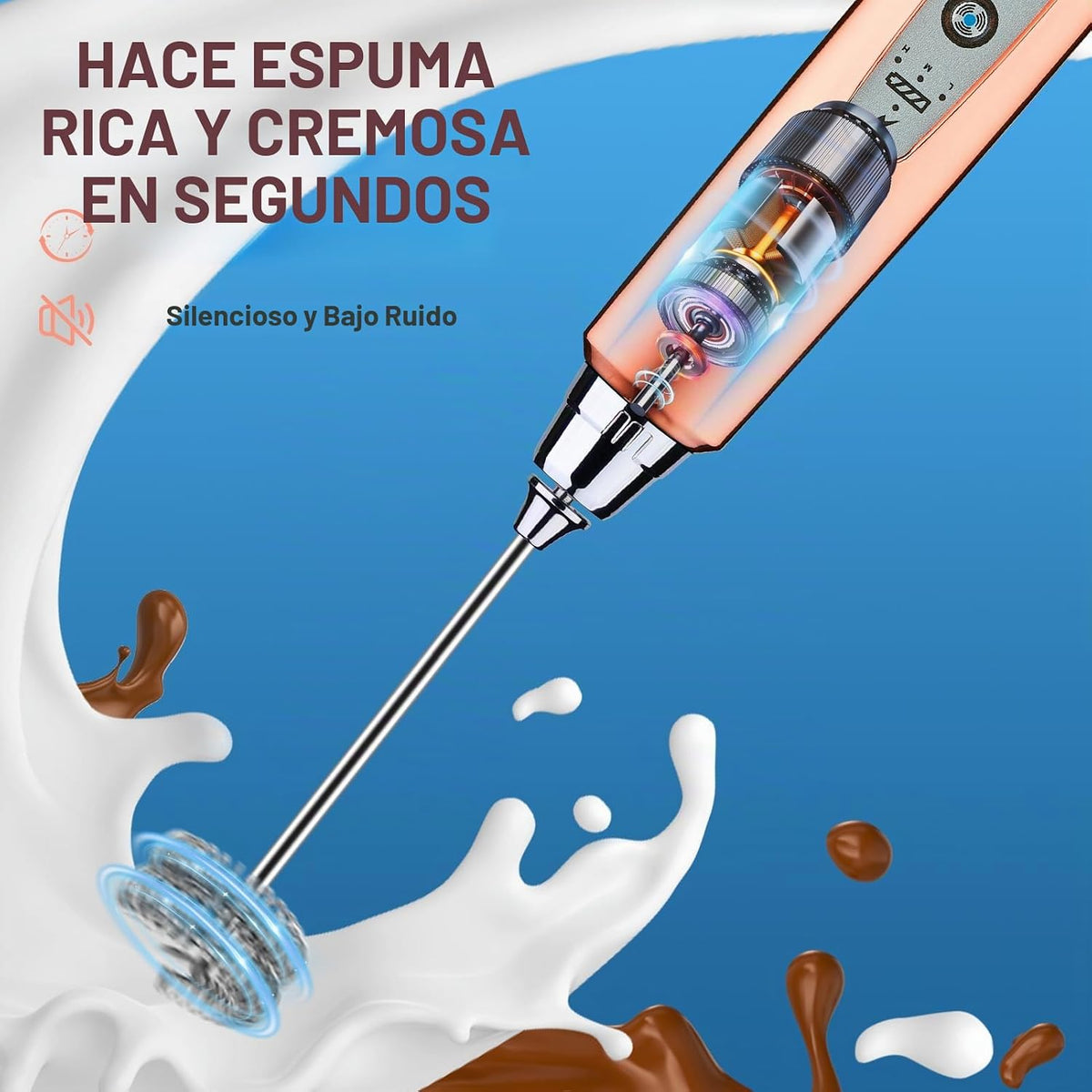 YUSWKO Varita De Espumador De Leche De Mano De Oro Rosa para Café,...