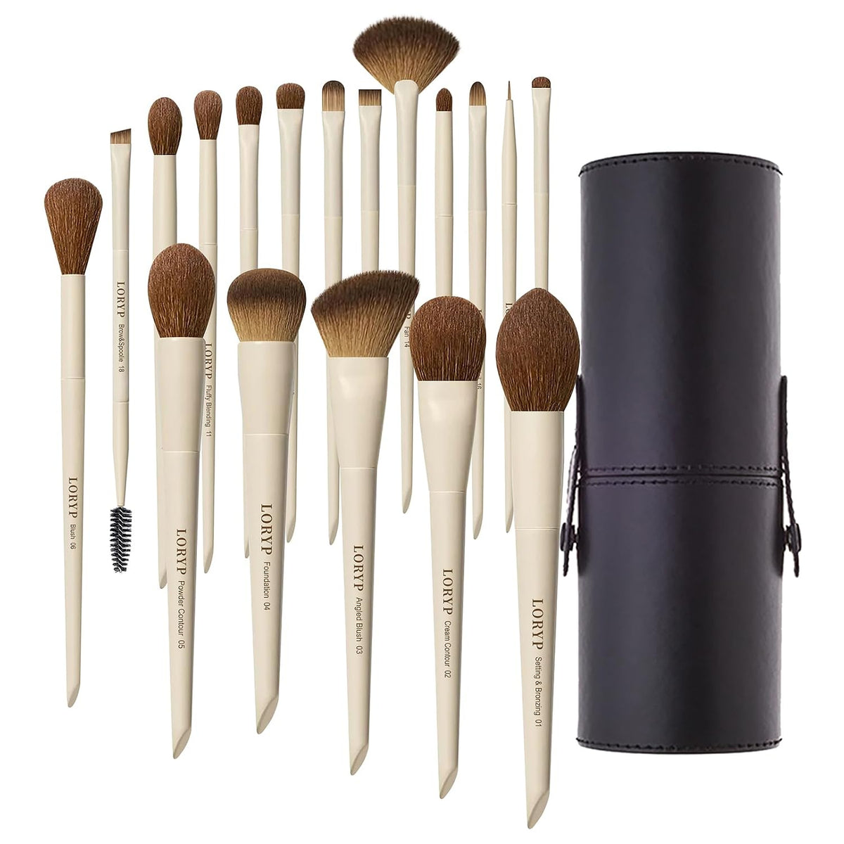 LORYP Juego de 18 brochas de maquillaje etiquetadas para cara y ojo...