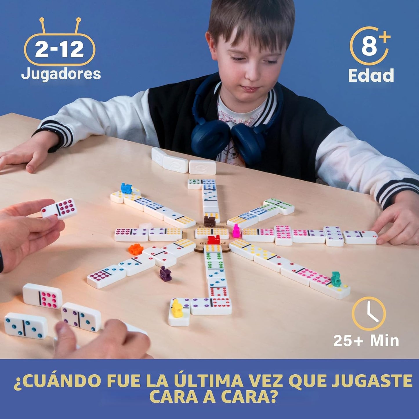 Queensell Juego de dominó de tren mexicano con azulejos gigantes, j...