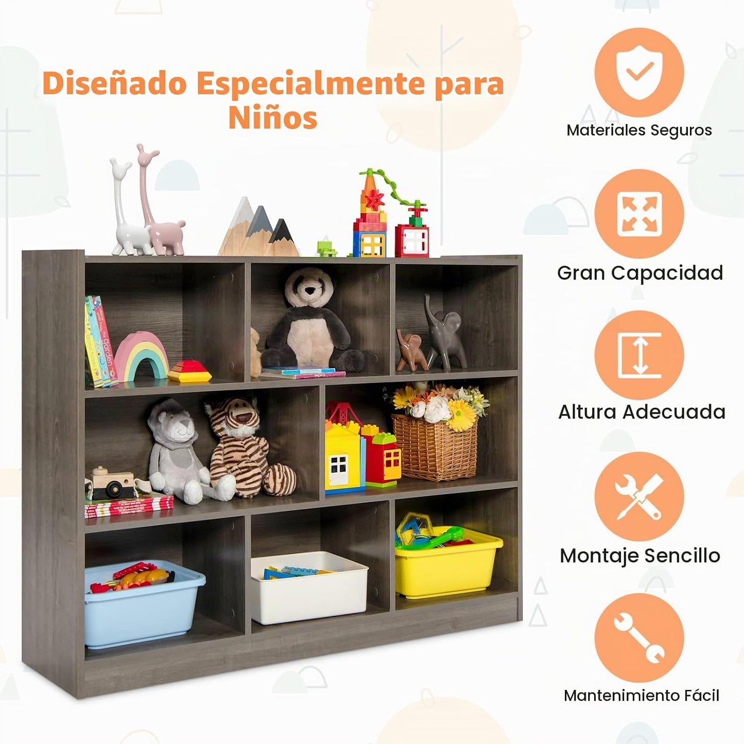 Costzon Estantería de 3 estantes para niños, organizador de almacen...