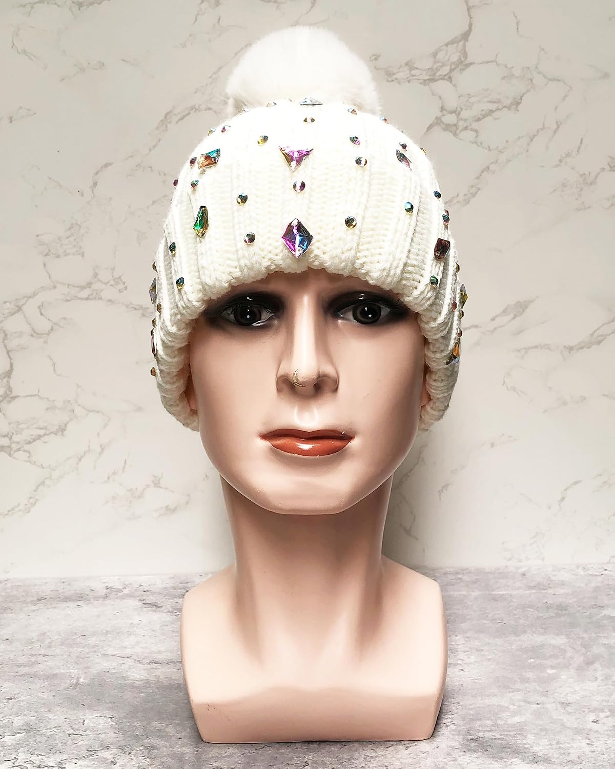 Julpsk Gorro de punto de invierno con diamantes de imitación brilla...