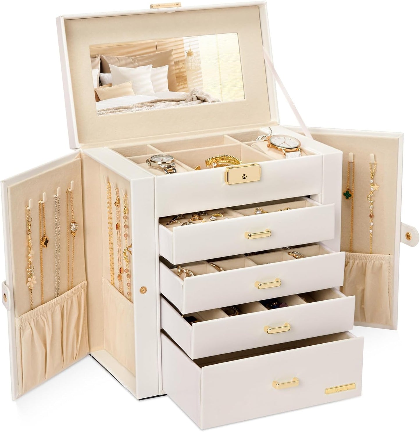 Homde - Joyero grande para mujer: organizador de 5 capas con cerrad...