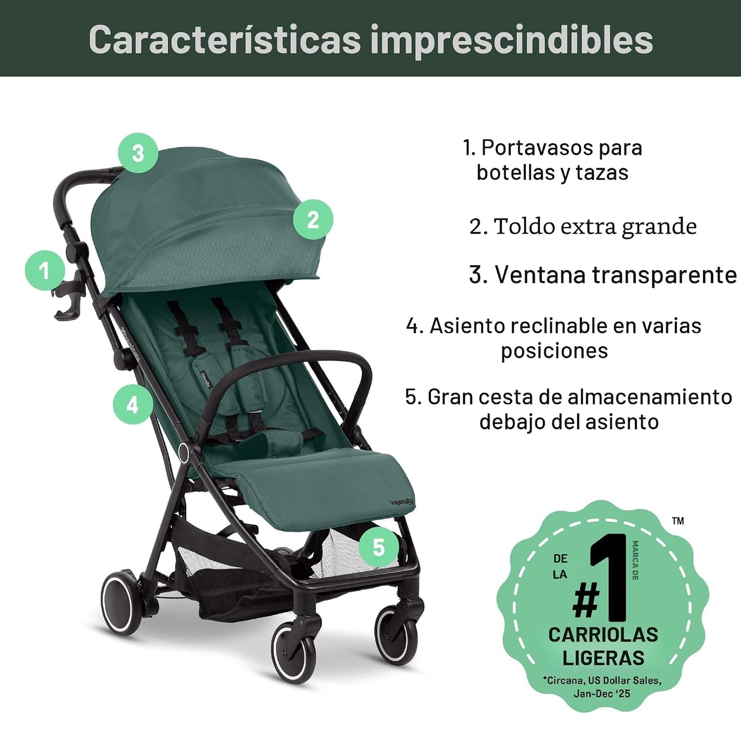 Ingenuity 3D Travelmate Pro - Cochecito de viaje ligero con tabla p...