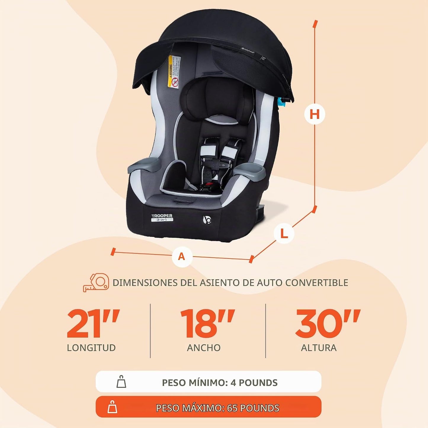 Baby Trend Trooper Plus - Asiento convertible 3 en 1 para automóvil...