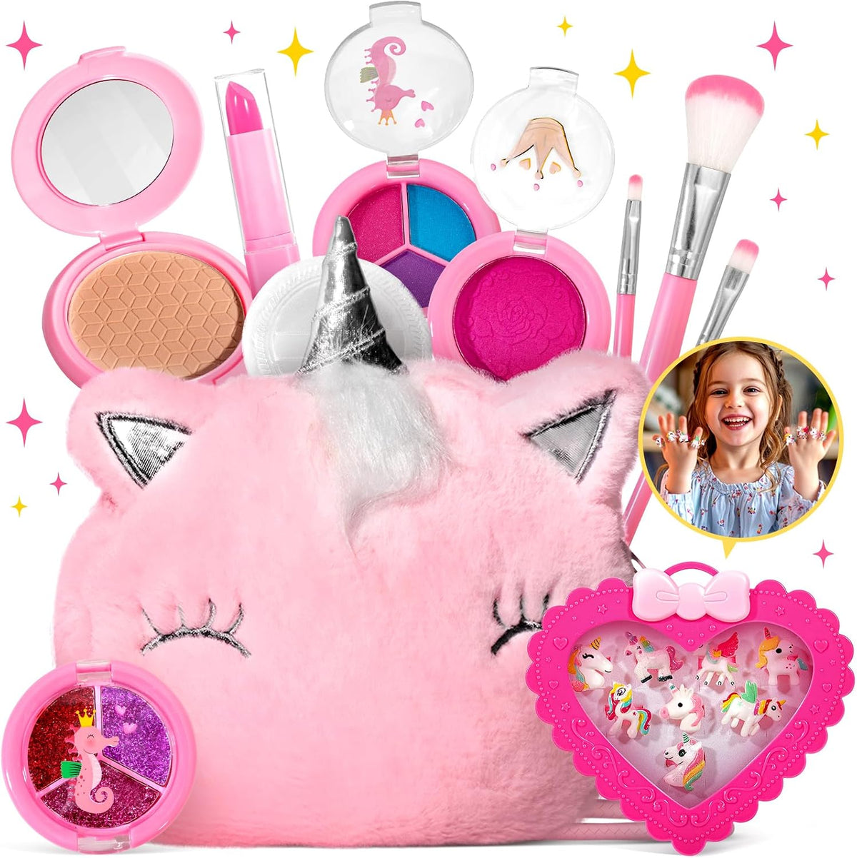 ULOVEME - Kit de maquillaje real para niñas pequeñas, juguete de ma...