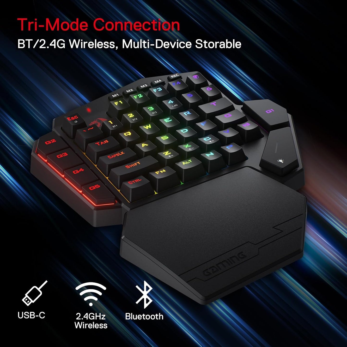 Redragon K585 PRO Teclado mecánico inalámbrico con una sola mano, 4...