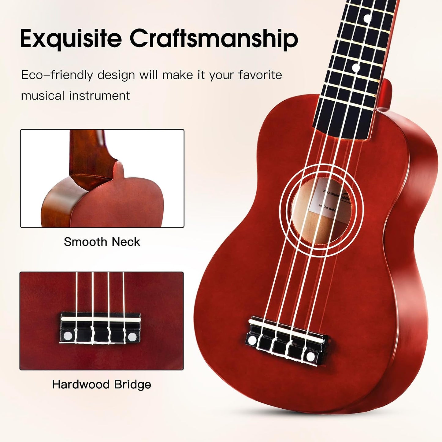 ADM Ukulele para principiantes, kit de ukulele de madera hawaiana p...