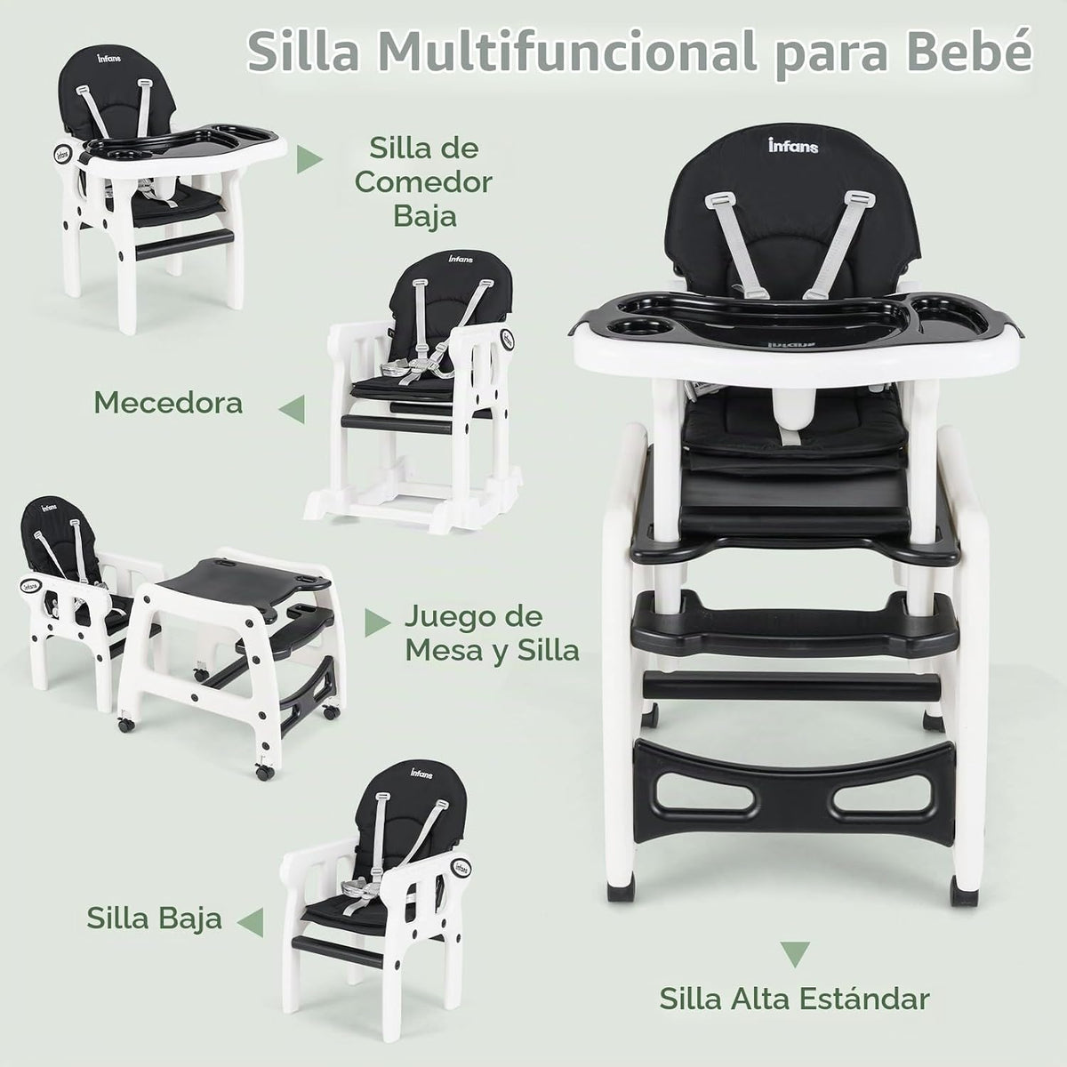 INFANS Silla alta 5 en 1 para bebé, juego de sillas convertibles pa...