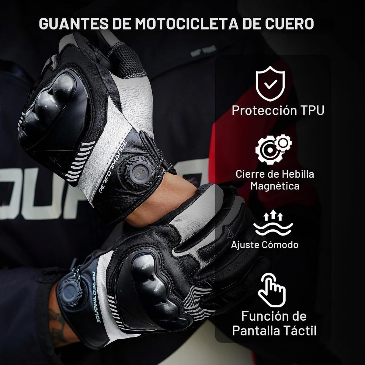 DUHAN Guantes de cuero para motocicleta para hombre/mujer, guantes...