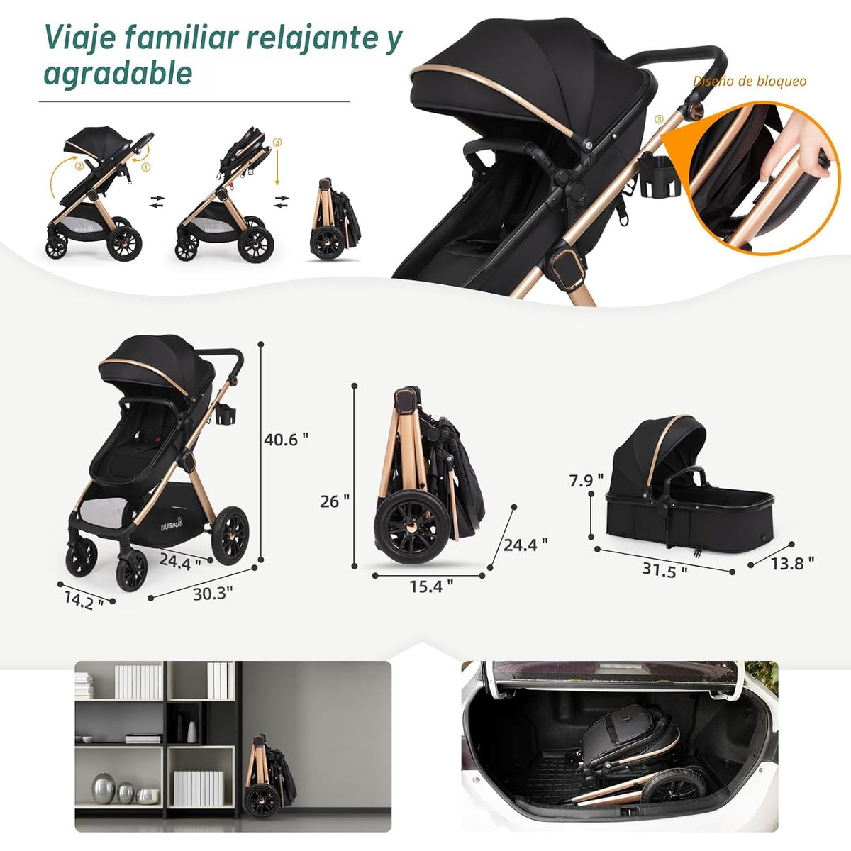Cochecito de bebé convertible 6 en 1 con moisés con silla de paseo...