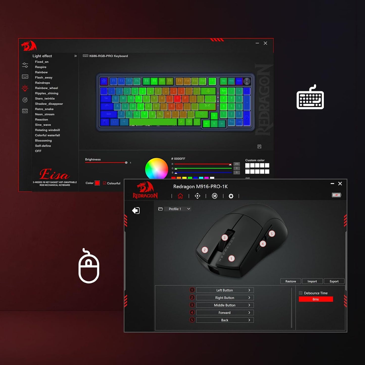 Redragon Eisa - Combo de teclado y mouse anime, K686 PRO SE de 98 t...