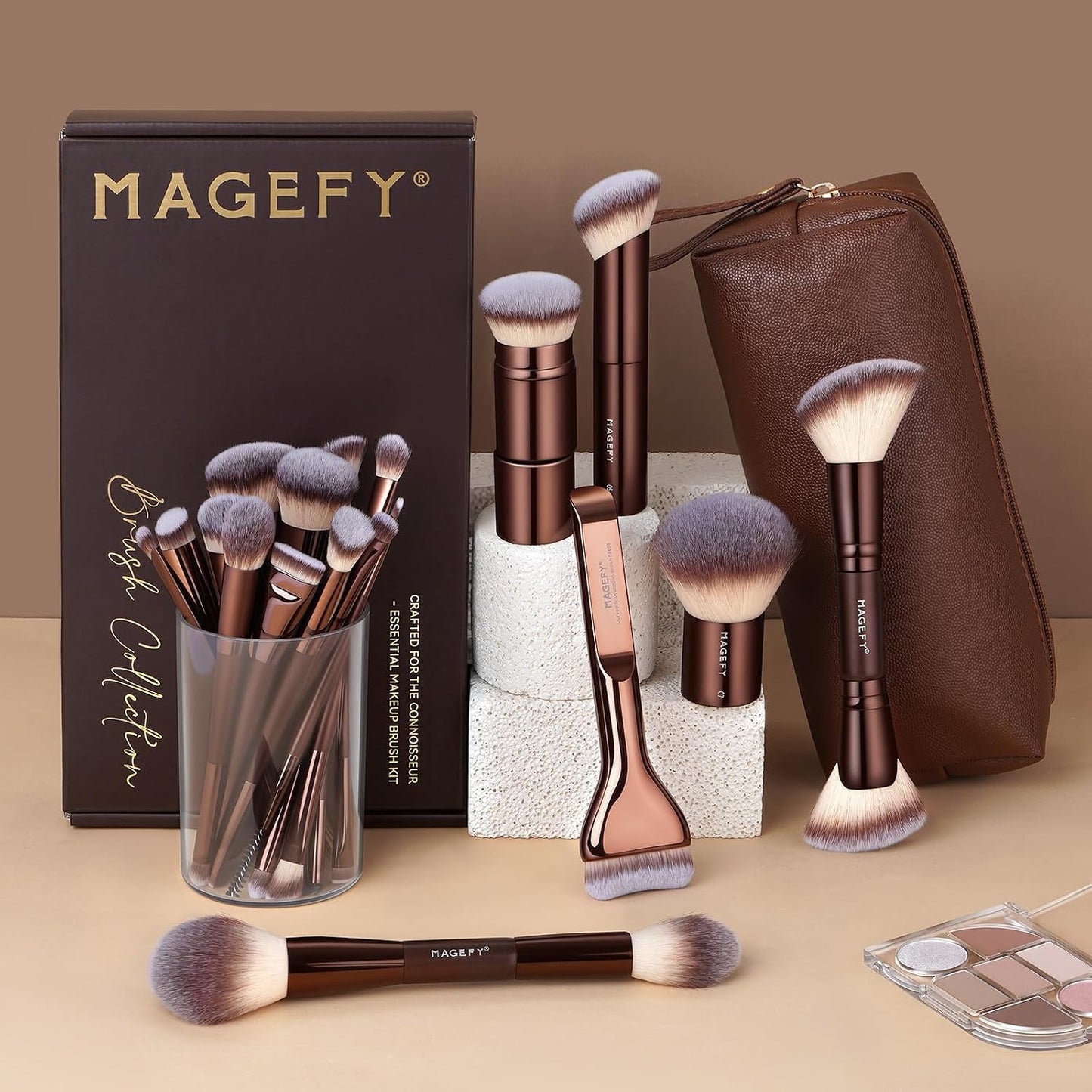 MAGEFY Juego de brochas de maquillaje profesionales 26 en 20 brocha...