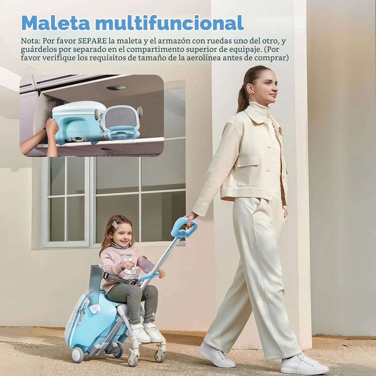 AODI Equipaje de viaje para niños con asiento, maleta de 20 pulgada...