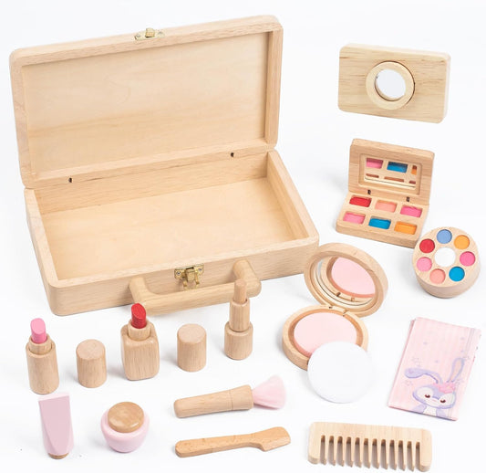 Juego de tocador de madera para niñas, salón de belleza con espejo...