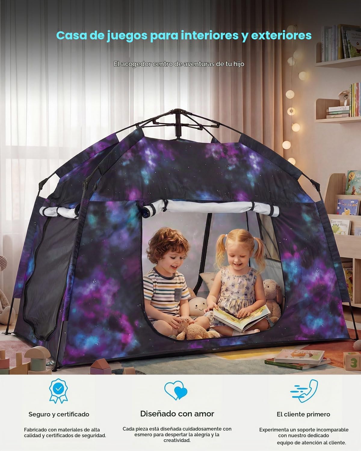 Tienda de campaña para niños, casa de juegos portátil, fácil de ins...