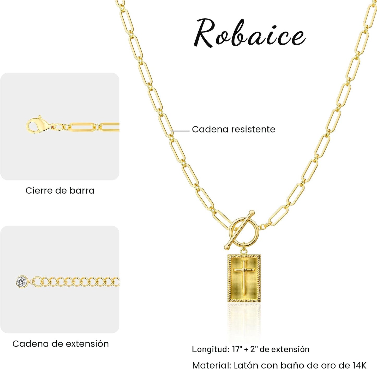 Robaice Collar de cruz chapado en oro de 14 quilates y plata para m...