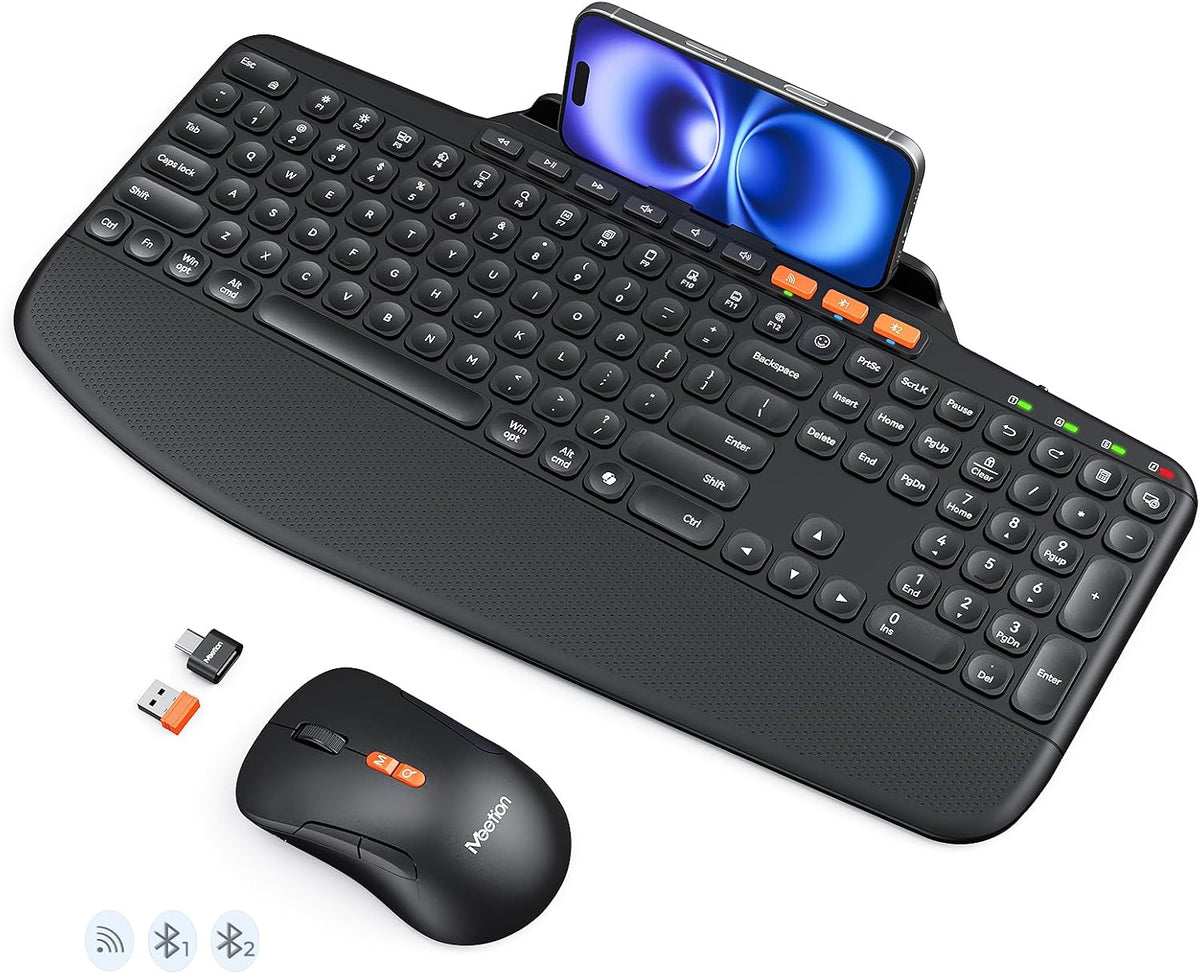 MEETION Combo inalámbrico del ratón del teclado, ergonómico Bluetoo...