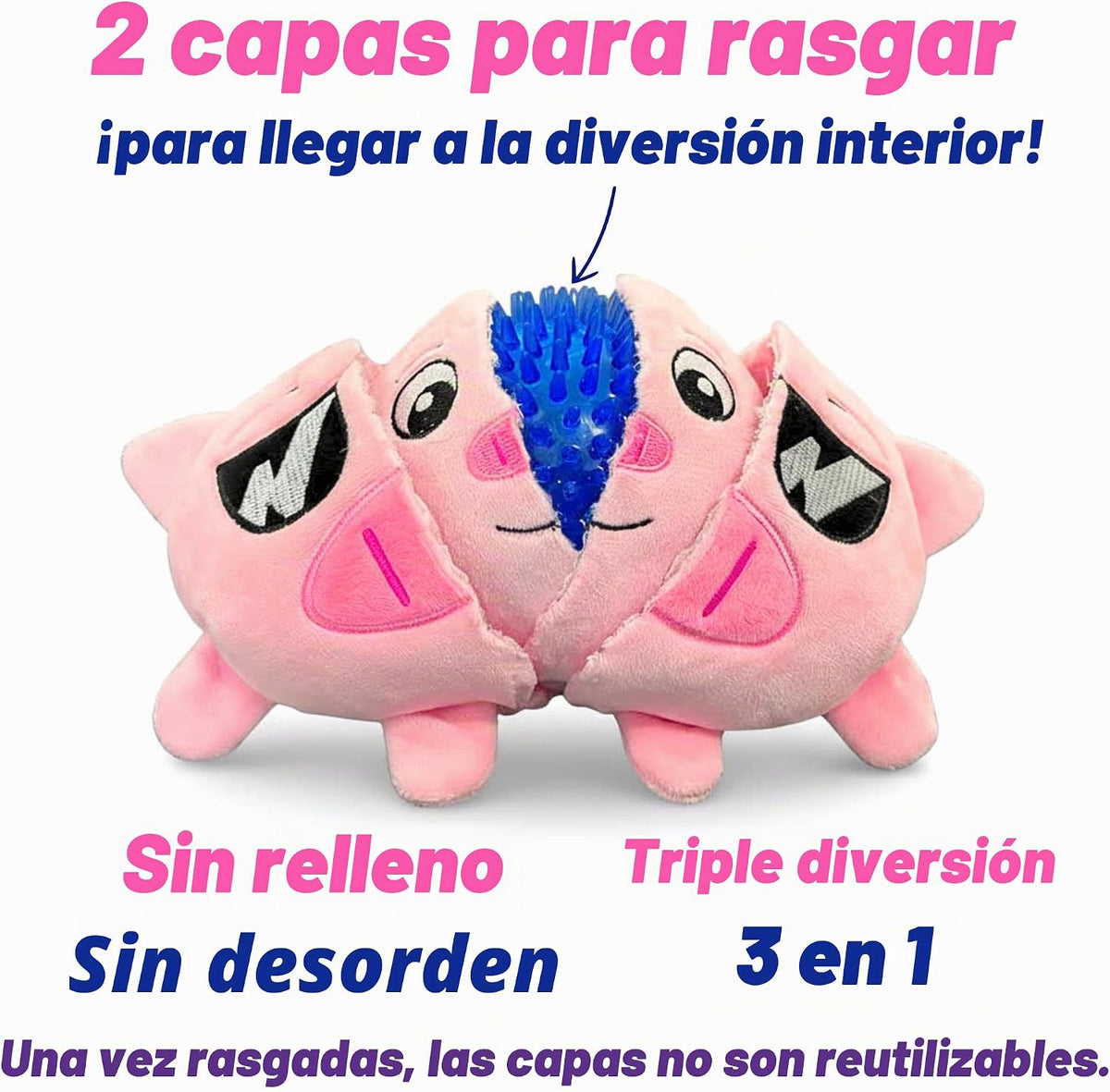 PeppyPawz - Piggy - Juguete masticable 3 en 1 para perros con bola...