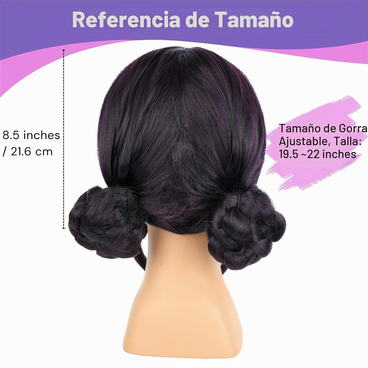 morvally Peluca corta negra y morada con 2 moños, pelucas de pelo s...