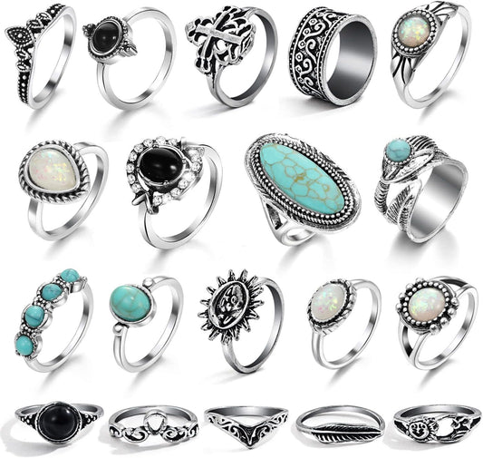 17IF Juego de anillos de nudillos plateados vintage para mujeres y...