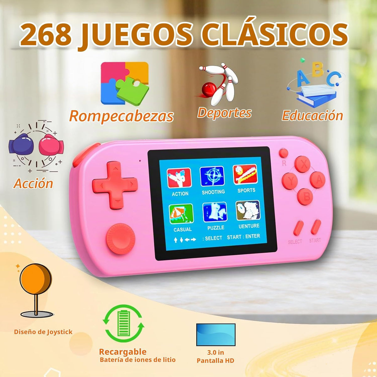Juegos de mano para niños y adultos con 268 videojuegos clásicos re...