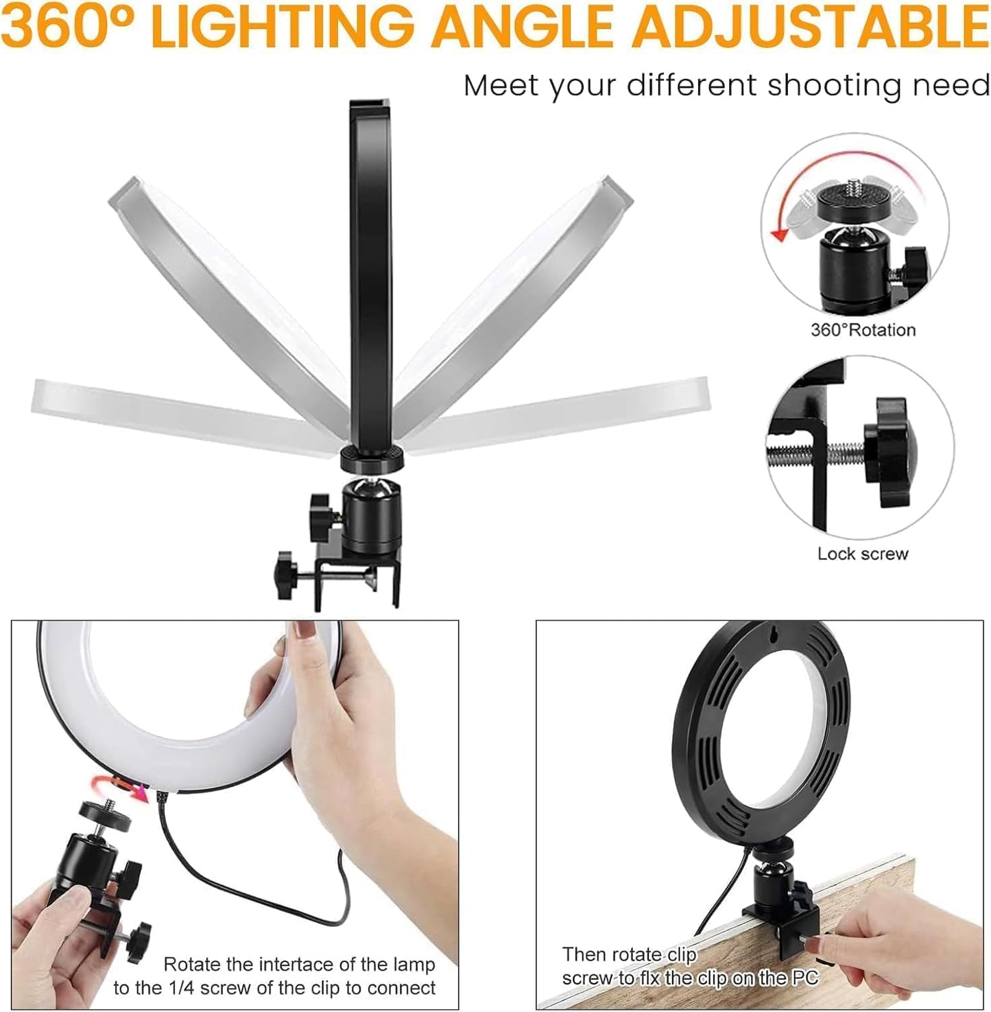 Kit de iluminación para videoconferencia, luz de anillo con clip pa...