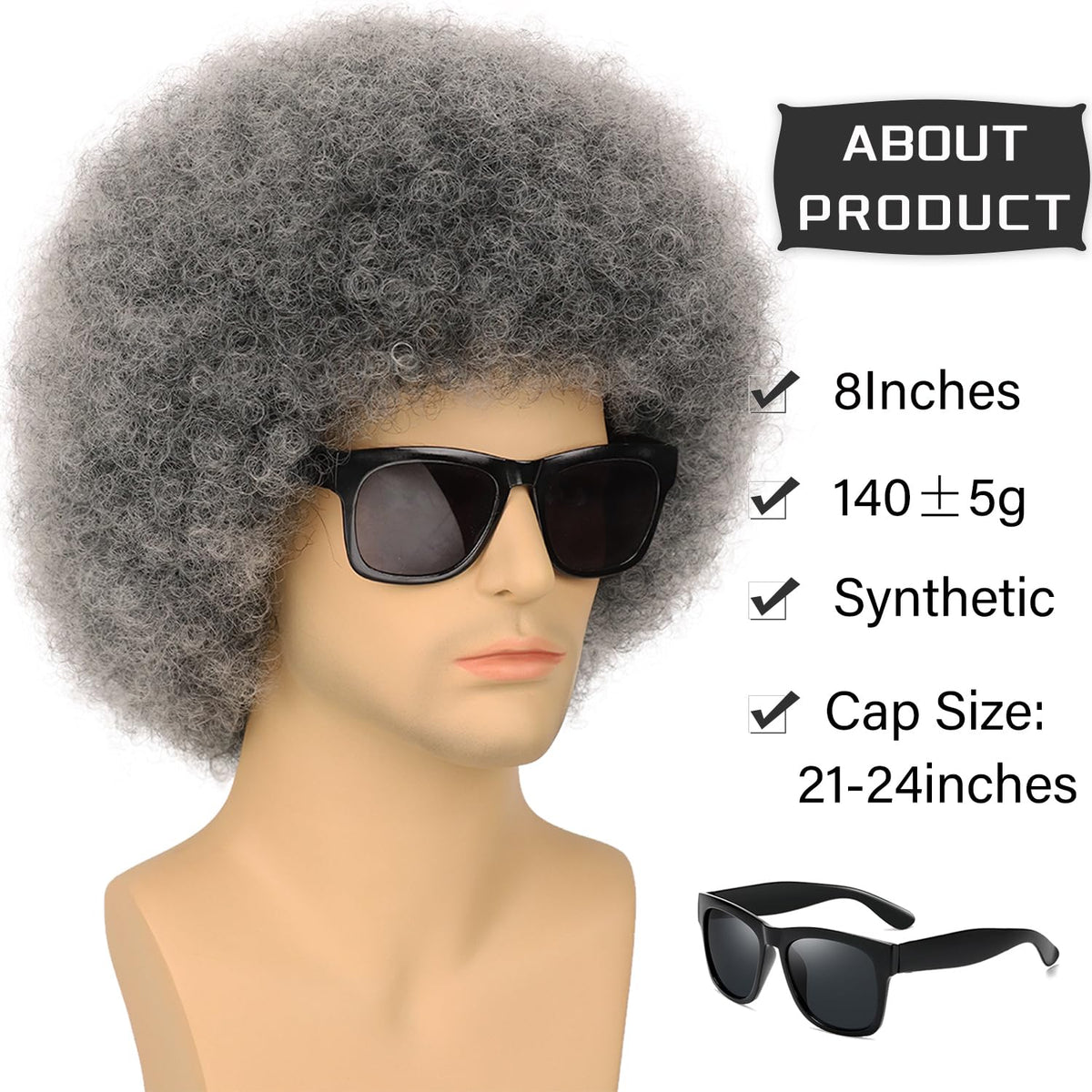 G&amp;T Wig Pelucas afro grises para hombres y mujeres, sin pegamen...