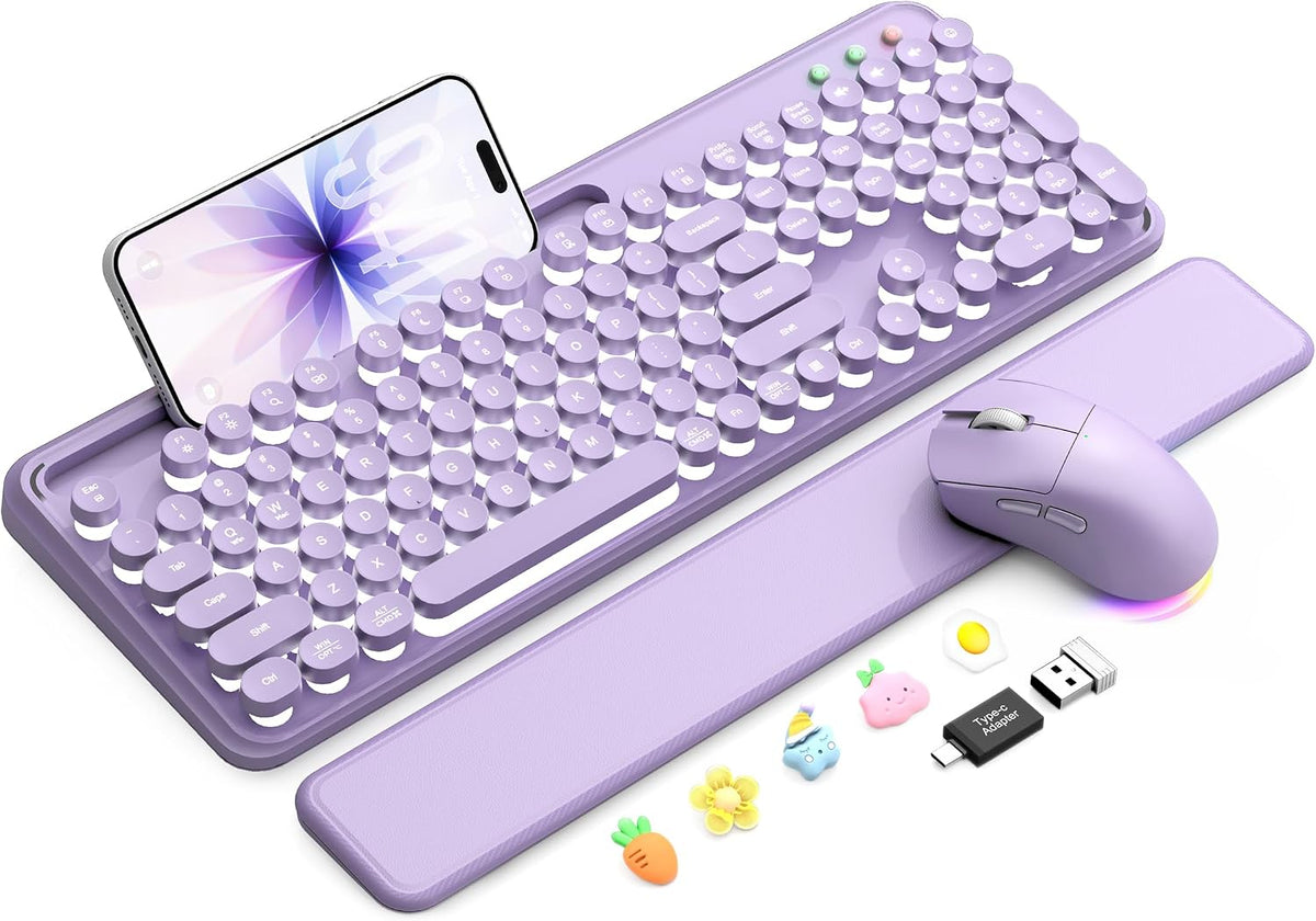 Teclado y mouse inalámbricos, máquina de escribir retroiluminada co...