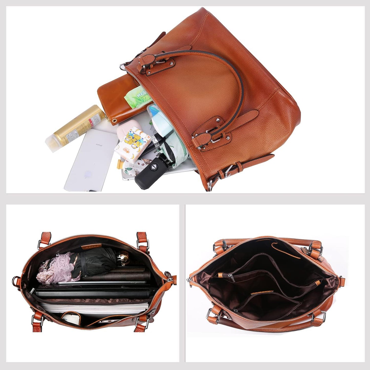 HESHE - Carteras y bolsos de cuero genuino para mujer, bolso de man...