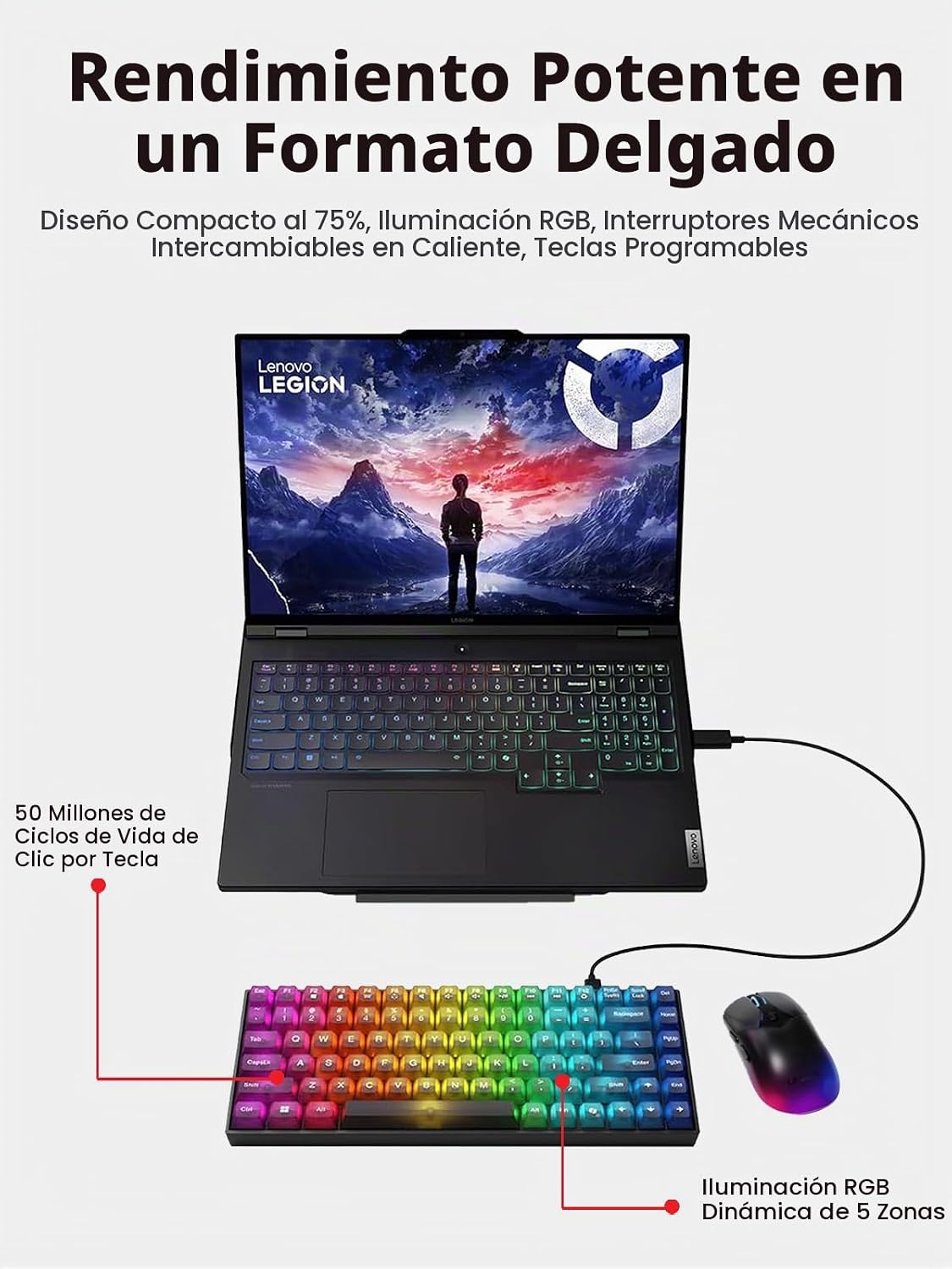 Lenovo Legion K510 Mini Pro - Teclado mecánico con cable para juego...