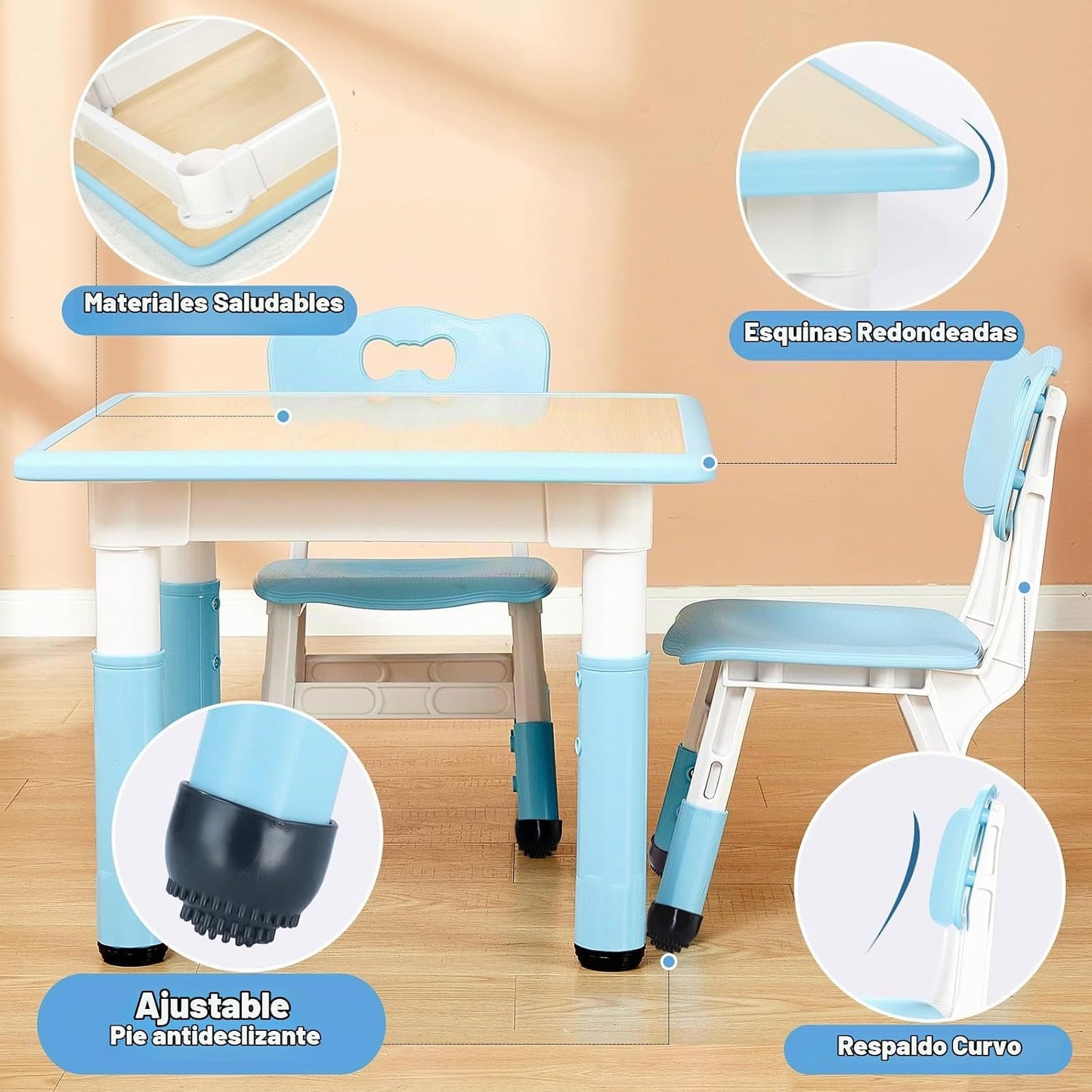 FUNLIO Juego de mesa y 2 sillas para niños, Juego de mesa y silla a...