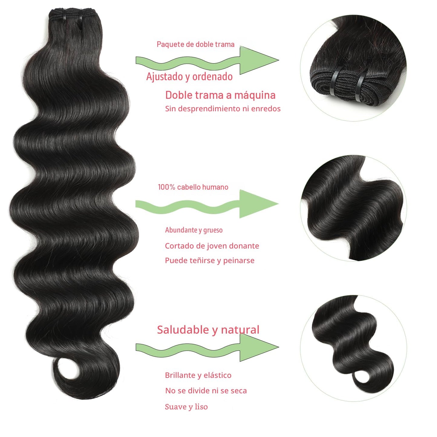 Manojos de cabello humano de 16, 18, 20, 22 pulgadas, 12A, cabello...