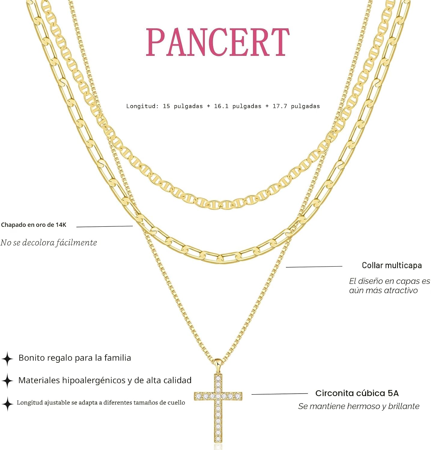 Collar con Cruz para Mujer, Collares Apilados en Capas Delicados, C...