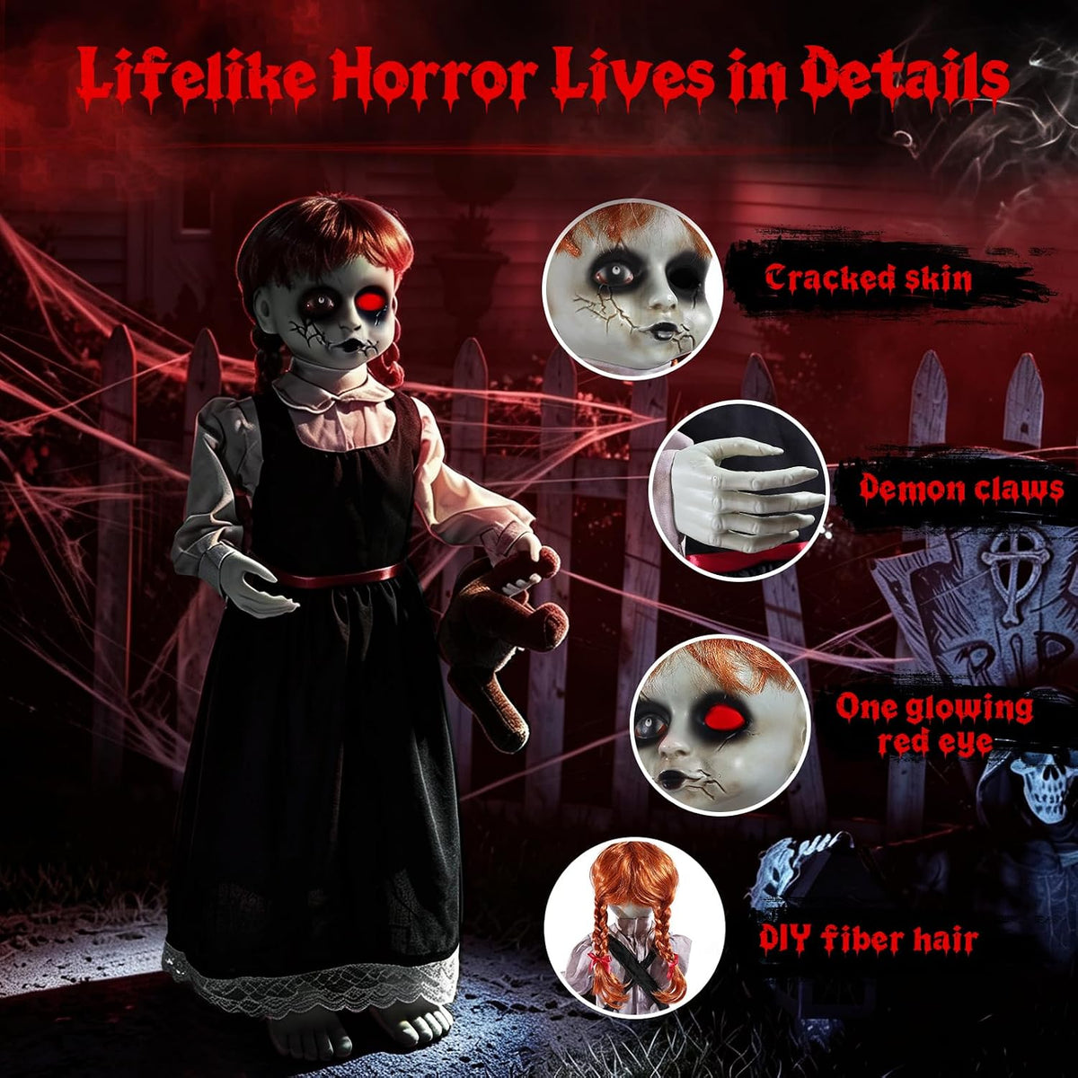 Quntis Niña embrujada animatrónica de Halloween de 35 pulgadas con...