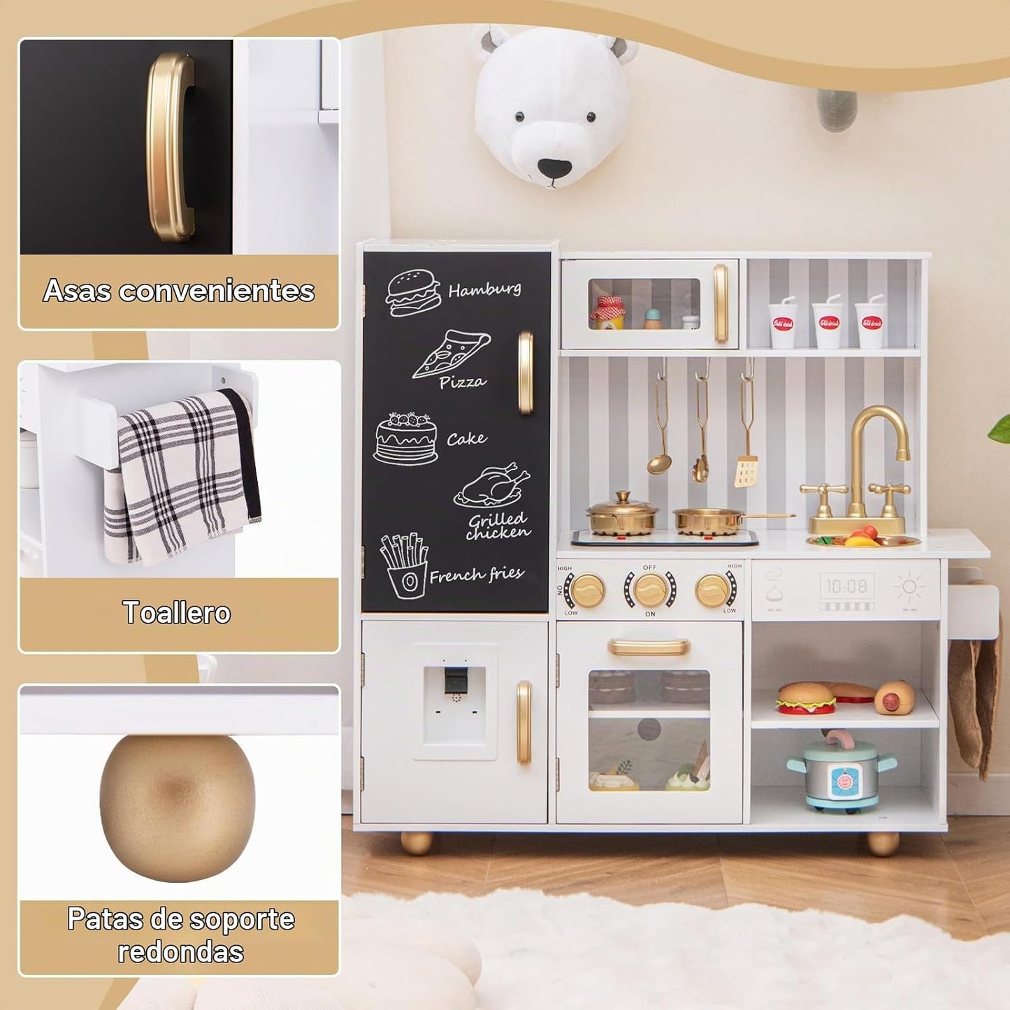 Costzon Cocina de Juguete para Niños, Juego de Cocina de Madera con...