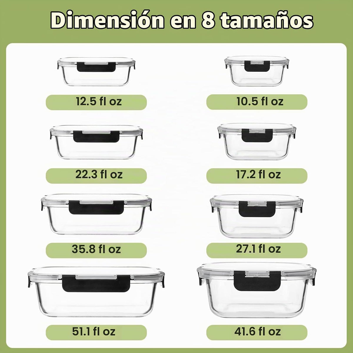 Liuruiyu - Paquete de 8 contenedores de vidrio para almacenamiento...