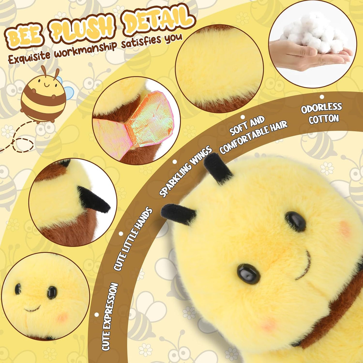 RHHSSE Peluche de abeja sonriente gordita, juguete de peluche suave...