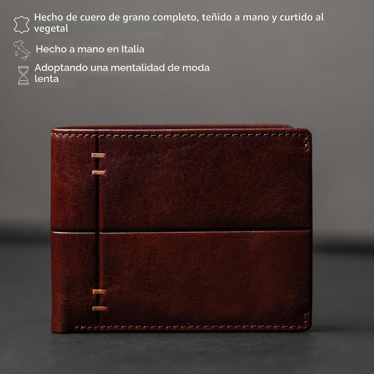 Time Resistance Cartera de cuero italiana hecha a mano con diseño m...