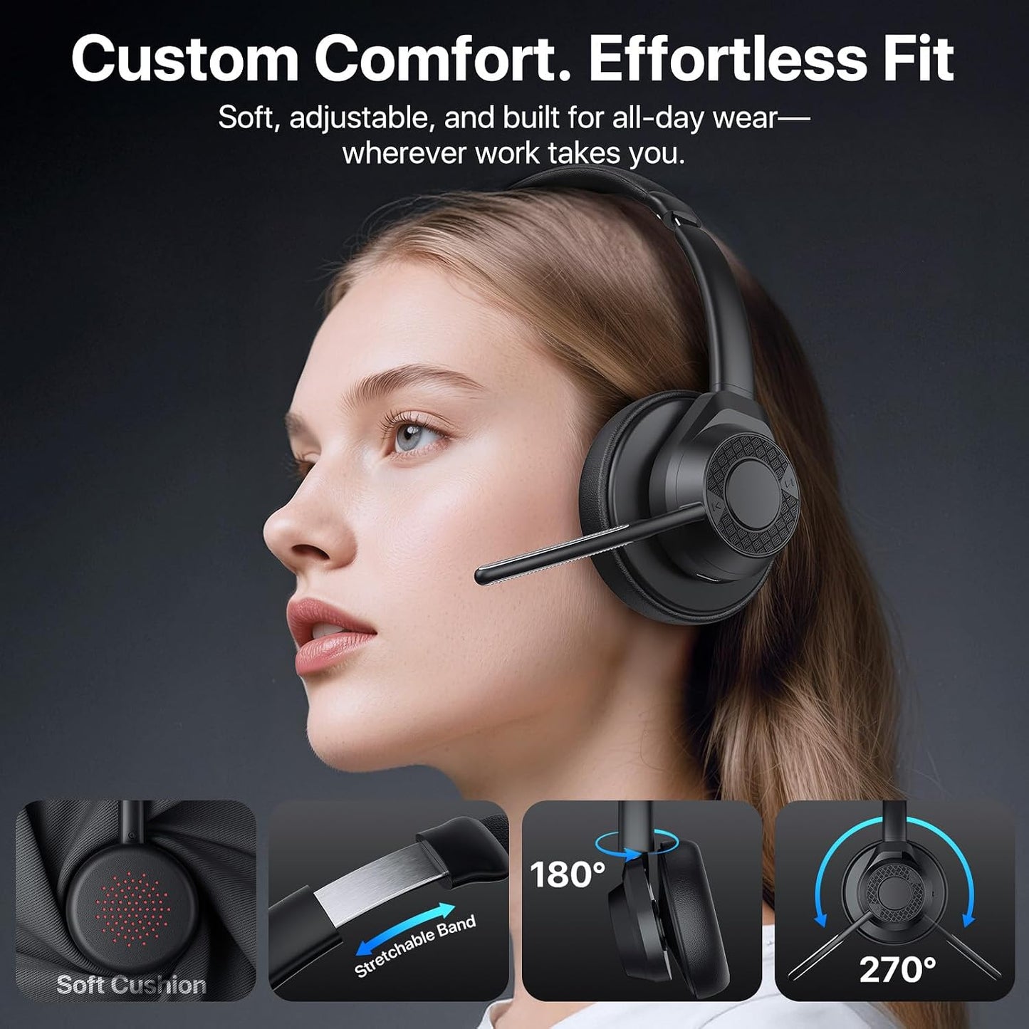 Auriculares inalámbricos con micrófono para el trabajo, auriculares...
