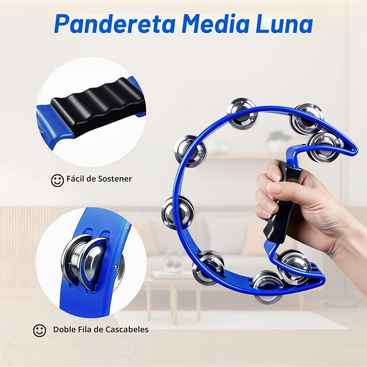 Panderetas azules para adultos, 10 unidades, pandereta de media lun...
