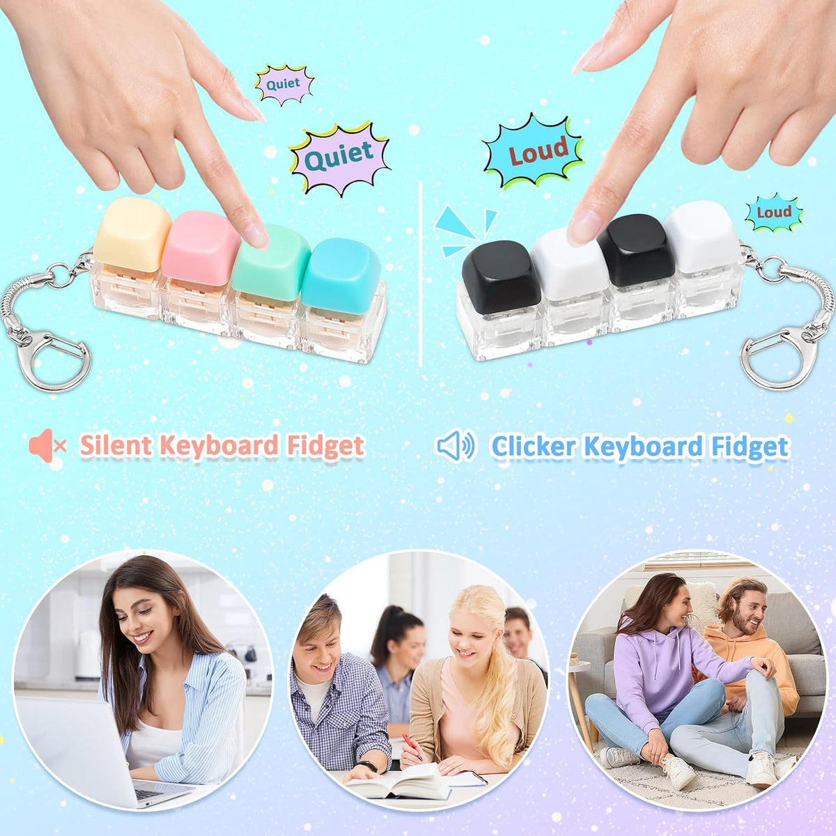 Juguete Fidget de Teclado, 2 Piezas Llavero de Teclado Fidget Click...