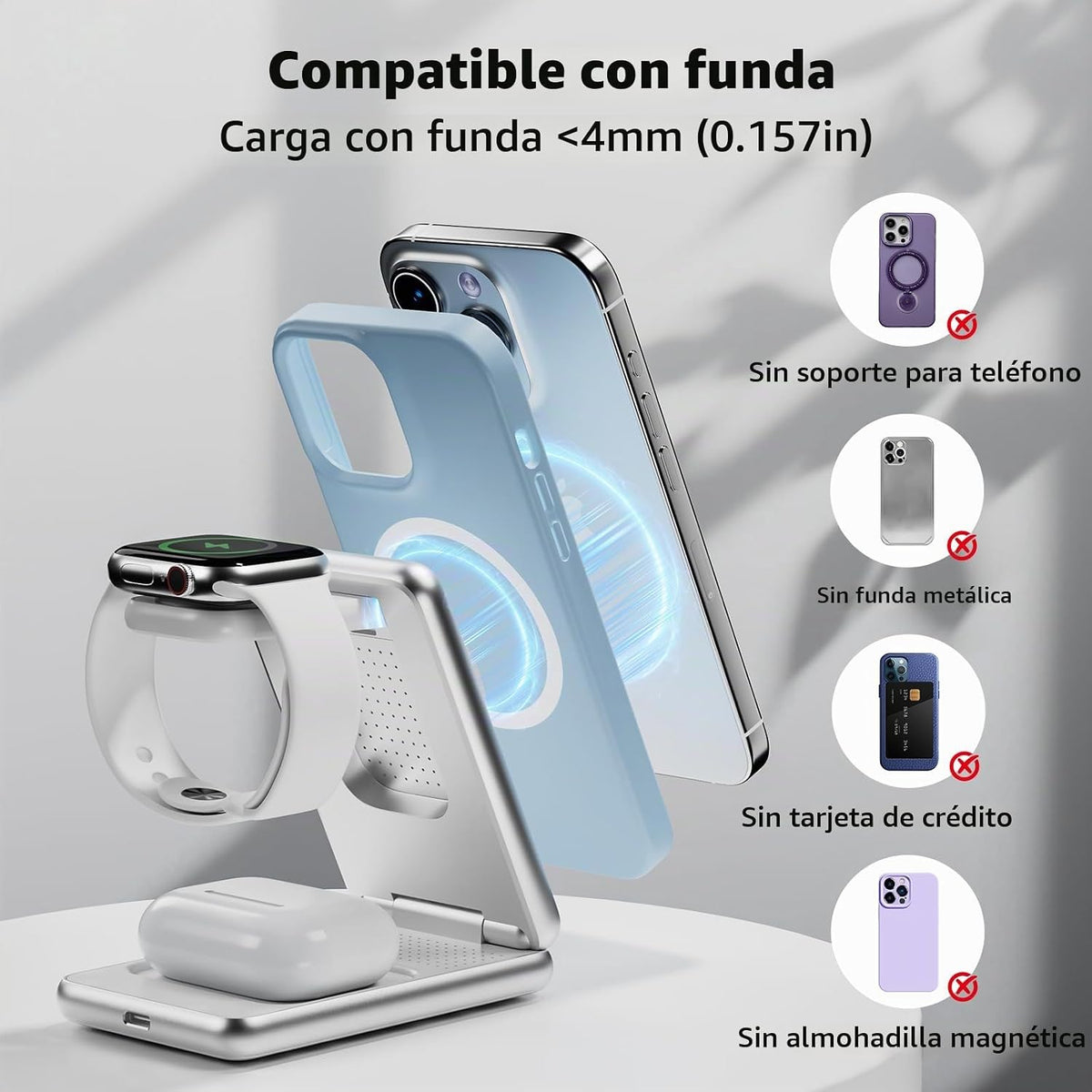 Acer Estación de carga 3 en 1 para iPhone, Soporte de cargador inal...