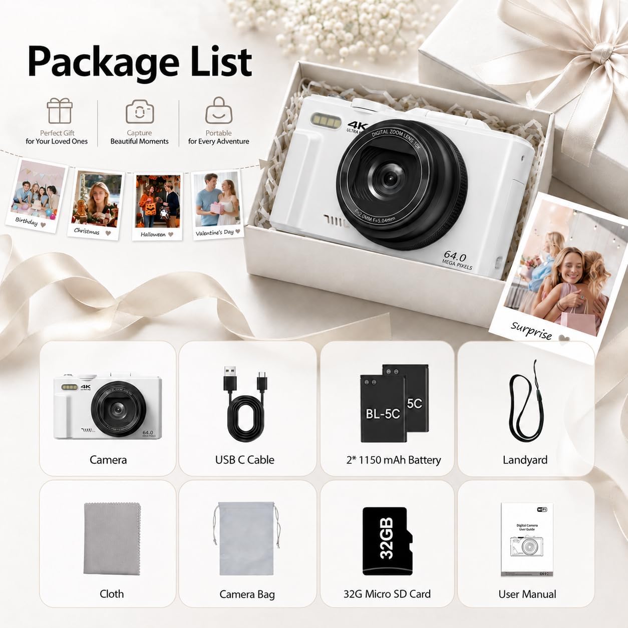 Cámara digital 4K para fotografía, cámara de vlogging de 64MP para...