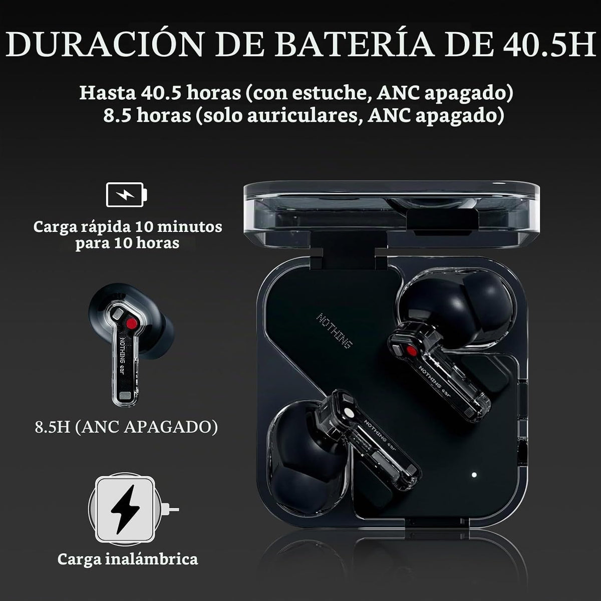 Nothing Auriculares inalámbricos Bluetooth, auriculares híbridos AN...