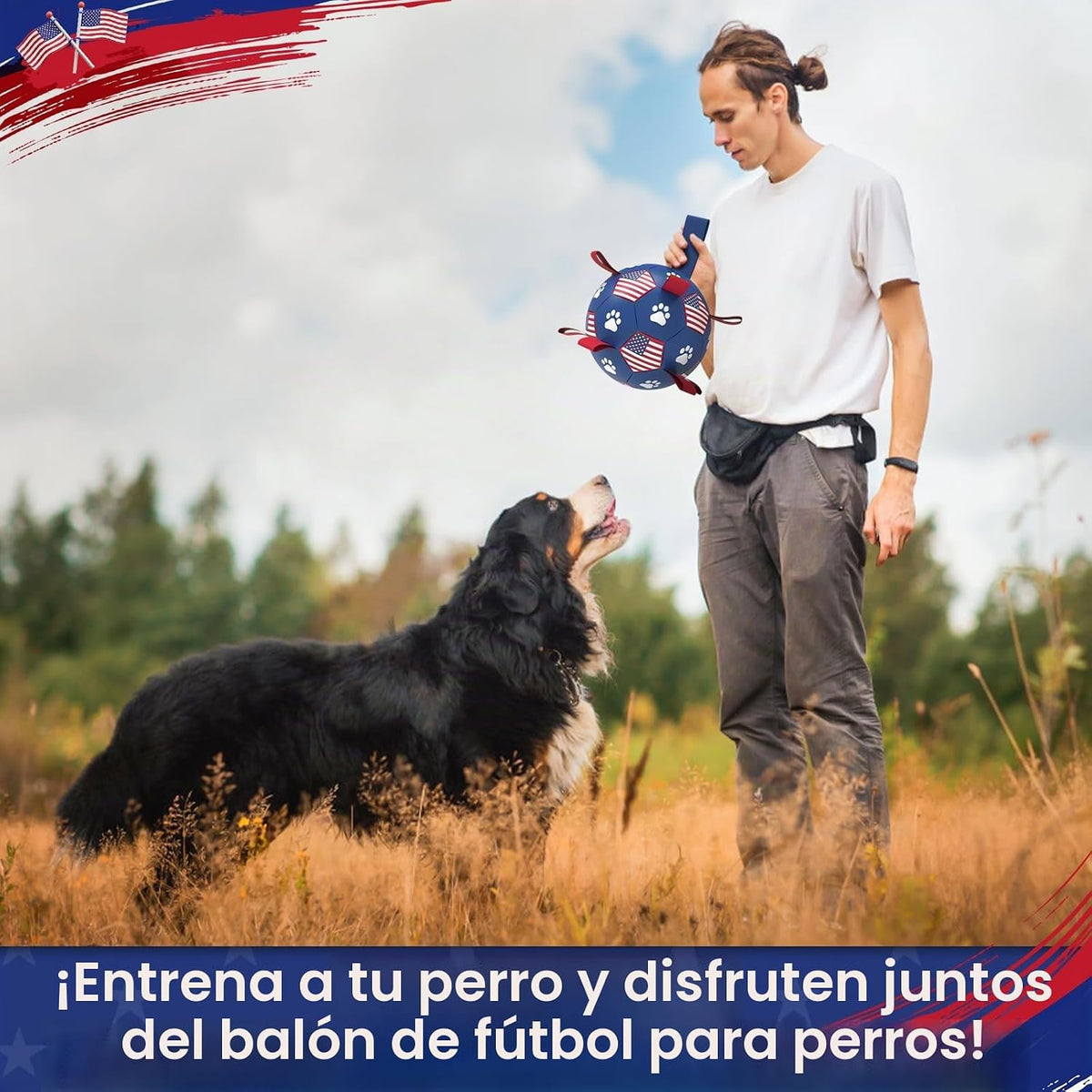 QDAN Juguetes para perros, pelota de fútbol con correas, bolas dura...