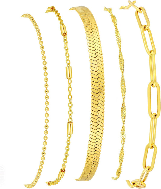 Striviio Pulseras de oro para mujer, chapado en oro de 14 quilates,...